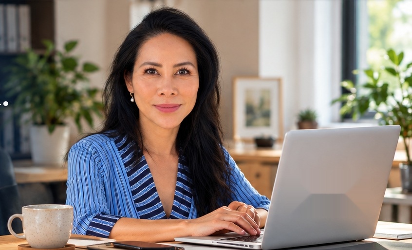 Donna fra DT LØN arbejder ved computer