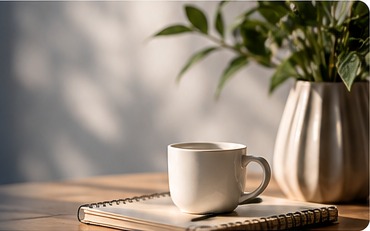 Kaffekop og notesbog